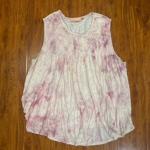 EVRI Sleeveless Top Womens 2X Pink Tie Dye Tank Blouse Smocked Smock Scoop Neck